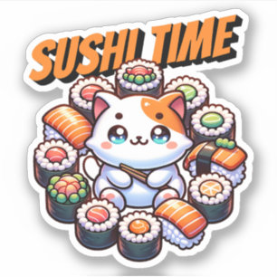 Sticker Kawaii Sushi Time Cat