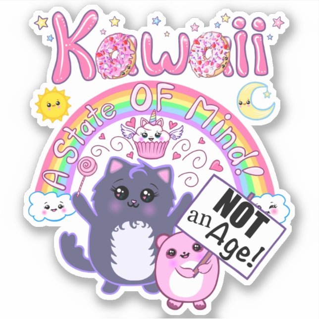 Sticker Kawaii : Un état d'esprit, pas un âge ! Autocollan (Devant)