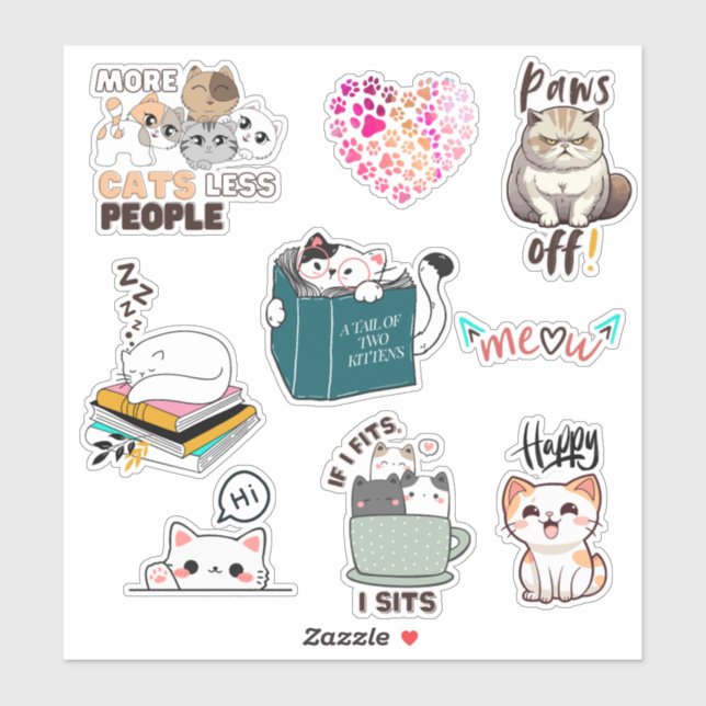 Sticker kawaii vinly Cat mignon et drôle (Feuille)