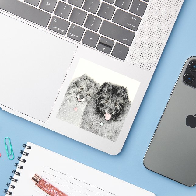 Sticker Keeshond Graphics Keeshond Maman et son (Ordinateur portable avec iPhone)