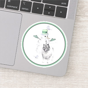 Sticker Keeshond Noël Snowman Peinture Chien Art
