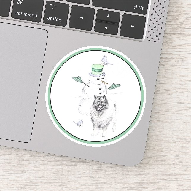 Sticker Keeshond Noël Snowman Peinture Chien Art (Détail)