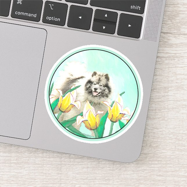 Sticker Keeshony in Tulips Peinture mignonne Original Chie (Détail)