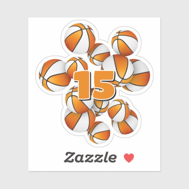 Sticker kids jersey number orange white basketballs (Feuille)