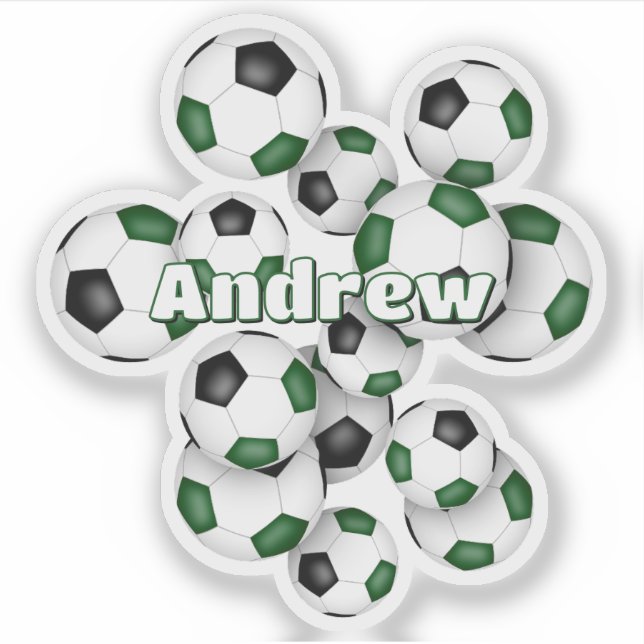 Sticker kids name green black soccer balls (Devant)