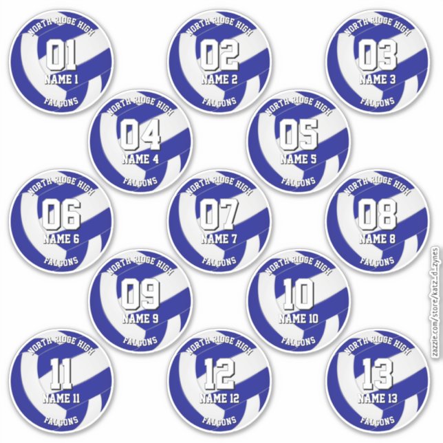 Sticker kids teens royal blue white 13 volleyball club (Devant)