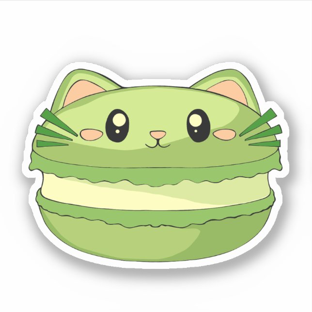 Sticker Kitty Cat Matcha Macaron (Devant)