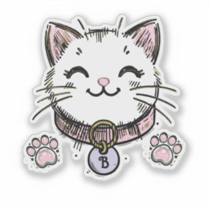 Sticker Kitty Chat Kitten Rose violet or fête d'anniversai