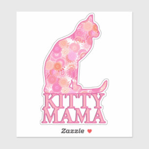 Sticker Kitty Mama assis chat en Motif fractal rose