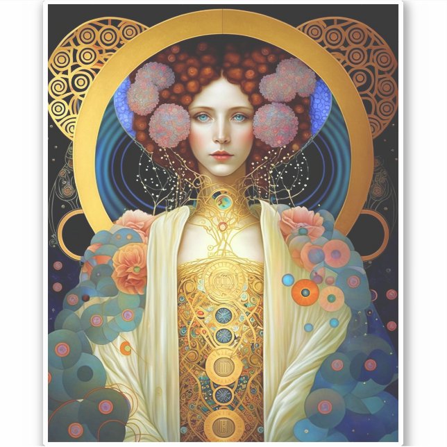 Sticker Klimt Inspiré Queen Goddess Imaginaire Art (Devant)