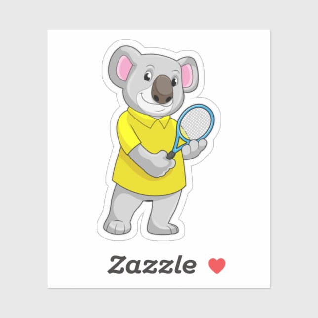 Sticker Koala à Tennis avec raquette de tennis (Feuille)