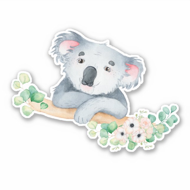 Sticker Koala aquarelle sur branche avec gomme vinyle feui (Devant)