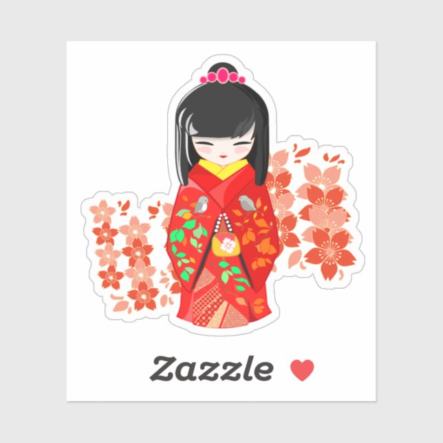 Sticker Kokeshi Doll Cherry Blossom (Feuille)