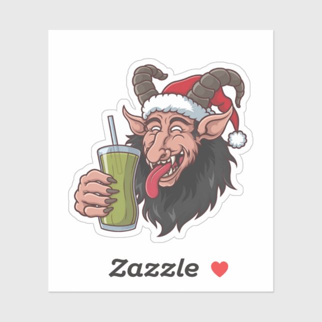 Sticker Krampus Boit du Matcha Vert Noël Épouvantable (Feuille)