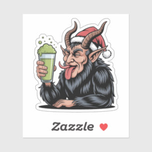 Sticker Krampus maléfique buvant une boisson verte Matcha