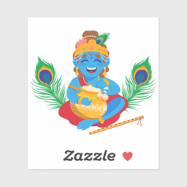 Sticker Krishna avec beurre pot plumes de paon (Feuille)