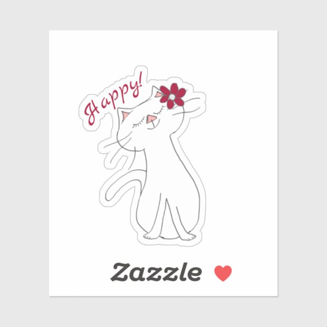 Sticker Kute Kitty Chat Blanc Heureux (Feuille)