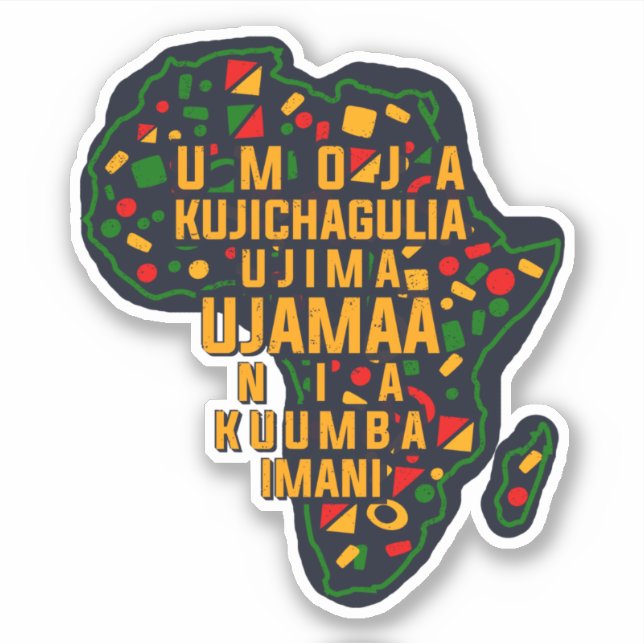 Sticker Kwanzaa, sept principes sur la carte africaine, Ki (Devant)