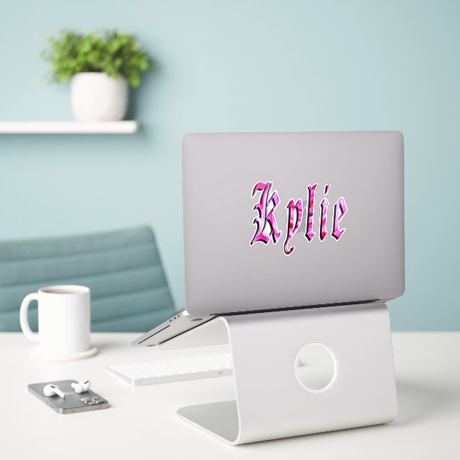 Sticker "Kylie" Floral Pink Kylie Name, (Ordinateur portable sur le bureau)