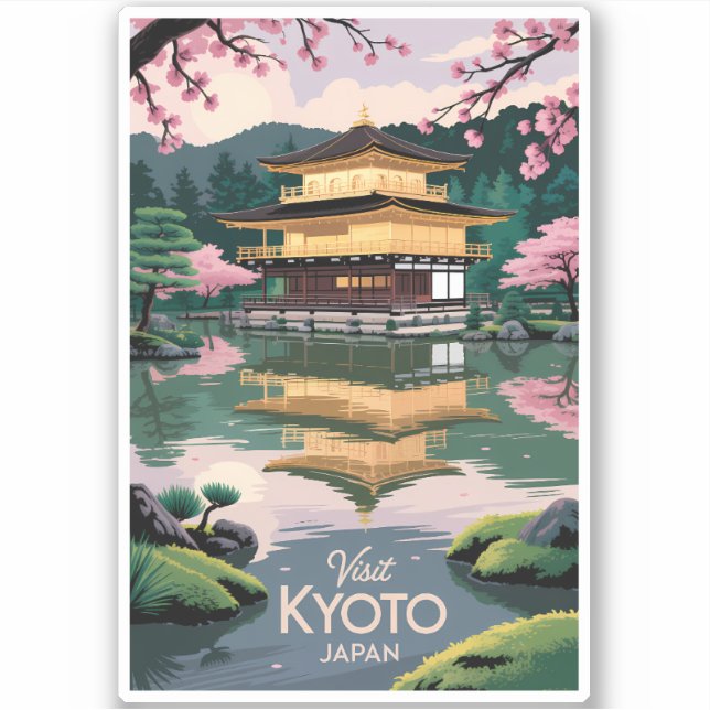 Sticker Kyoto Japan Kinkaku-ji Illustration Travel Art Vin (Devant)