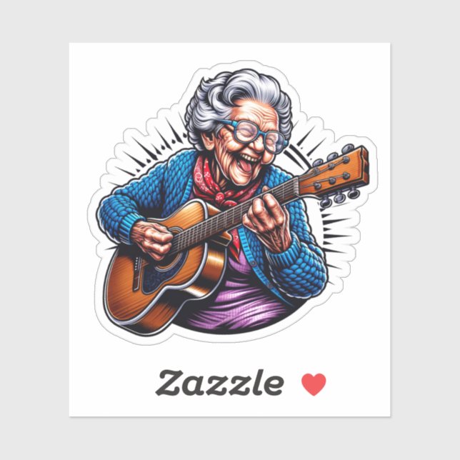 Sticker La bande dessinée amusante de Rockin' Grandma (Feuille)