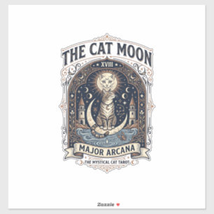 Sticker La carte de tarot de chat de lune majeure arcane v