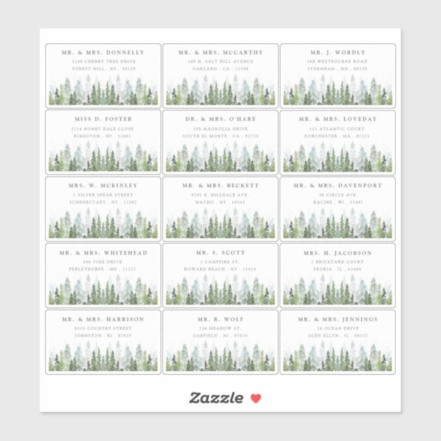 Sticker La collection de mariage forêt de pins aquarelle (Feuille)