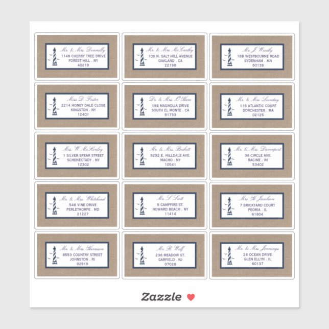 Sticker La collection Mariage de Burlap du phare nautique (Feuille)