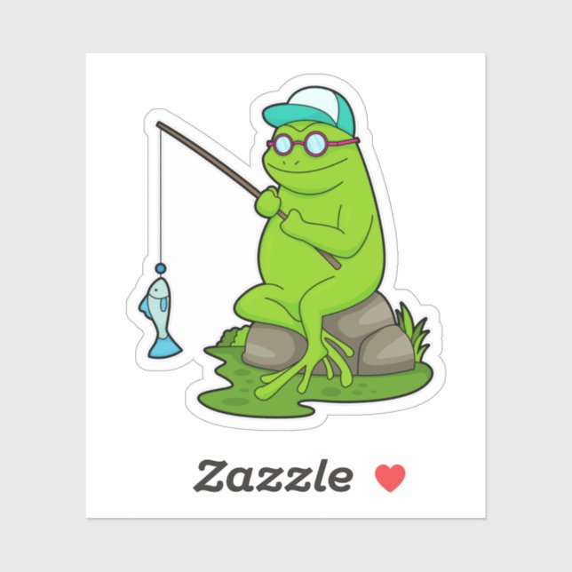 Sticker La grenouille comme pêcheur avec la canne à pêche  (Feuille)
