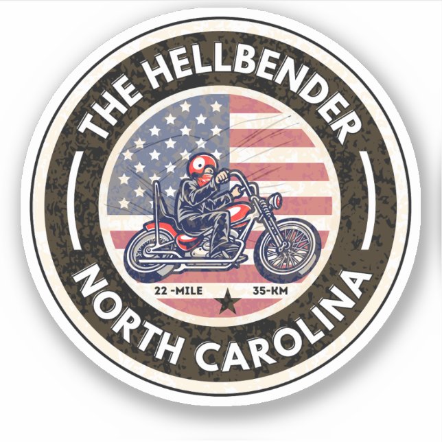 Sticker La Hellbender Route 28 Caroline du Nord moto (Devant)