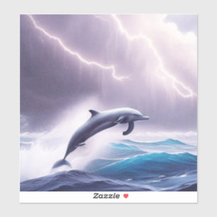 Sticker La magie des dauphins dans une mer orageuse : une