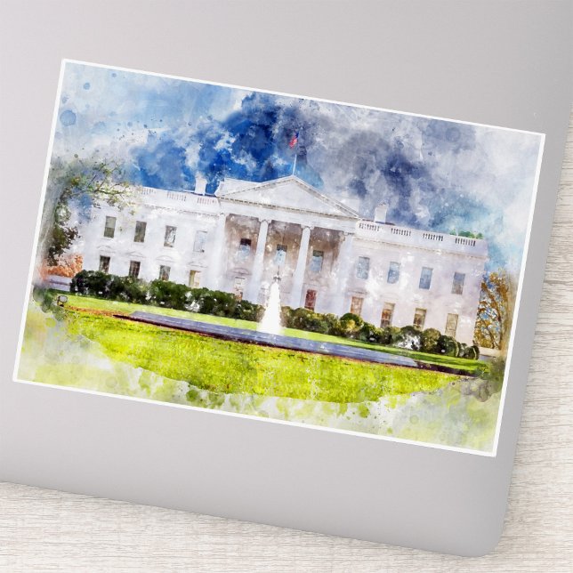 Sticker La Maison Blanche à Washington DC Aquarelle (The White House in Washington DC Watercolor. Sticker)