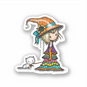 Sticker La Petite Sorcière Errante et Chat Halloween