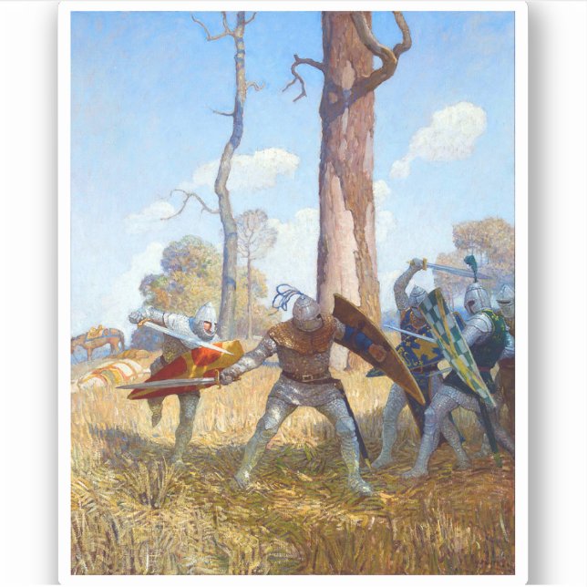 Sticker La pose de sir Lamorak, vers 1922 par N.C. Wyeth (Devant)