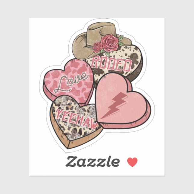Sticker La Saint-Valentin Rodéo Cœurs Amour Western (Feuille)