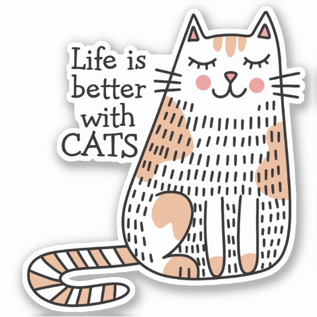 Sticker La Vie Est Meilleure Avec Les Chats Doodle (Devant)