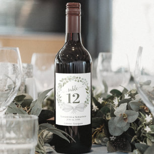 Sticker Label Eucalyptus Wreath Wedding Table Number Wine