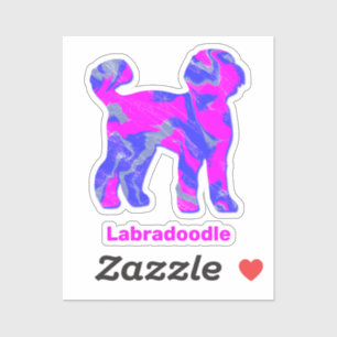 Sticker Labradoodle Chien Silhouette fou Hot rose