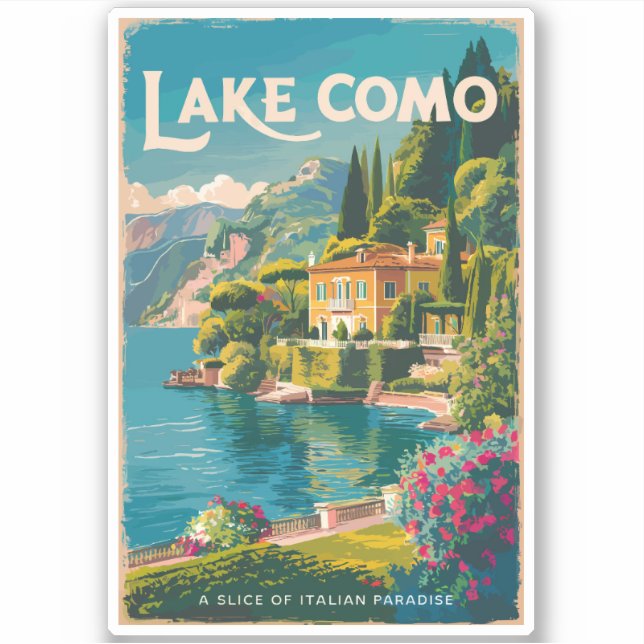 Sticker Lac de Côme - Art de Voyage peint Vintage (Devant)