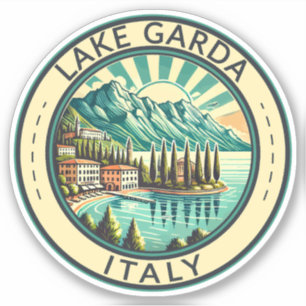 Sticker Lac de Garde Italie Illustration Badge d'Art Voyag