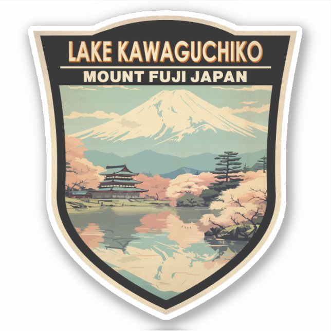 Sticker Lac Kawaguchiko Japon Voyage Art Vintage (Devant)