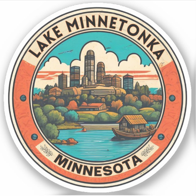Sticker Lac Minnetonka, Minnesota pêche et navigation (Devant)