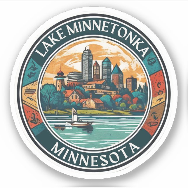 Sticker Lac Minnetonka, Minnesota pêche et navigation  (Devant)