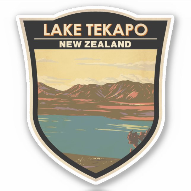 Sticker Lac Tekapo New Zealand Travel Art Vintage (Devant)