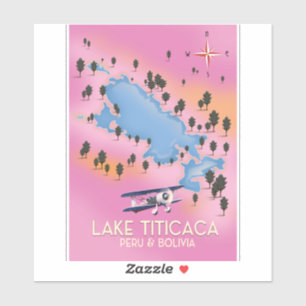Sticker Lac Titicaca, Pérou, Bolivie carte du lac art de v
