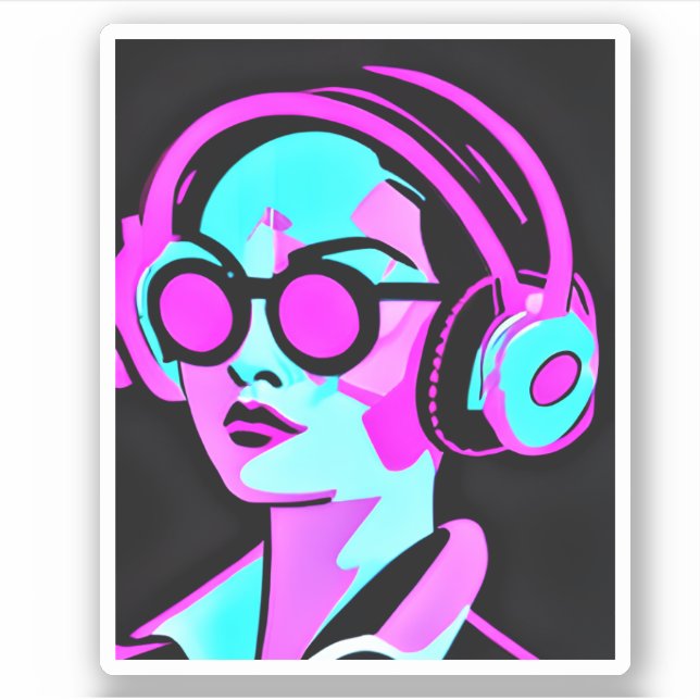 Sticker Lady in Headphones Jaming to Music (Devant)
