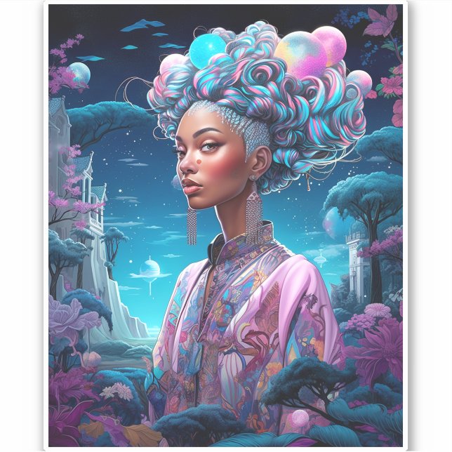 Sticker Lady In Surreal World African American Art Purple (Devant)