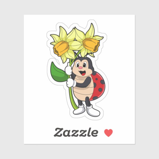 Sticker Ladybug avec jonquille de fleurs (Feuille)