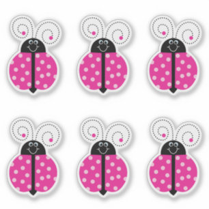 Sticker Ladybug Smiling Pink Cartoon