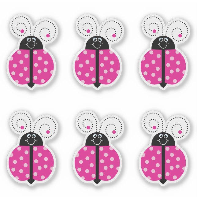 Sticker Ladybug Smiling Pink Cartoon (Devant)